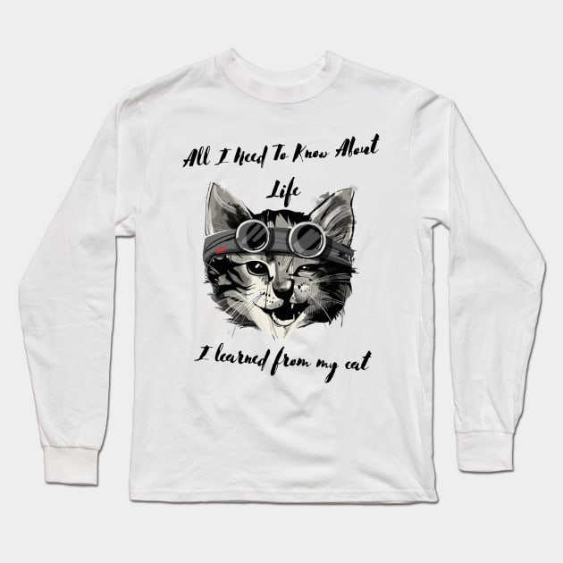 My Cat is my teacher - Cat Lessons - Cat Sensei Long Sleeve T-Shirt by TTWW Studios